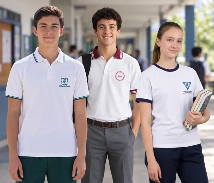 Imagen de alumnos usando uniformes colegiales.